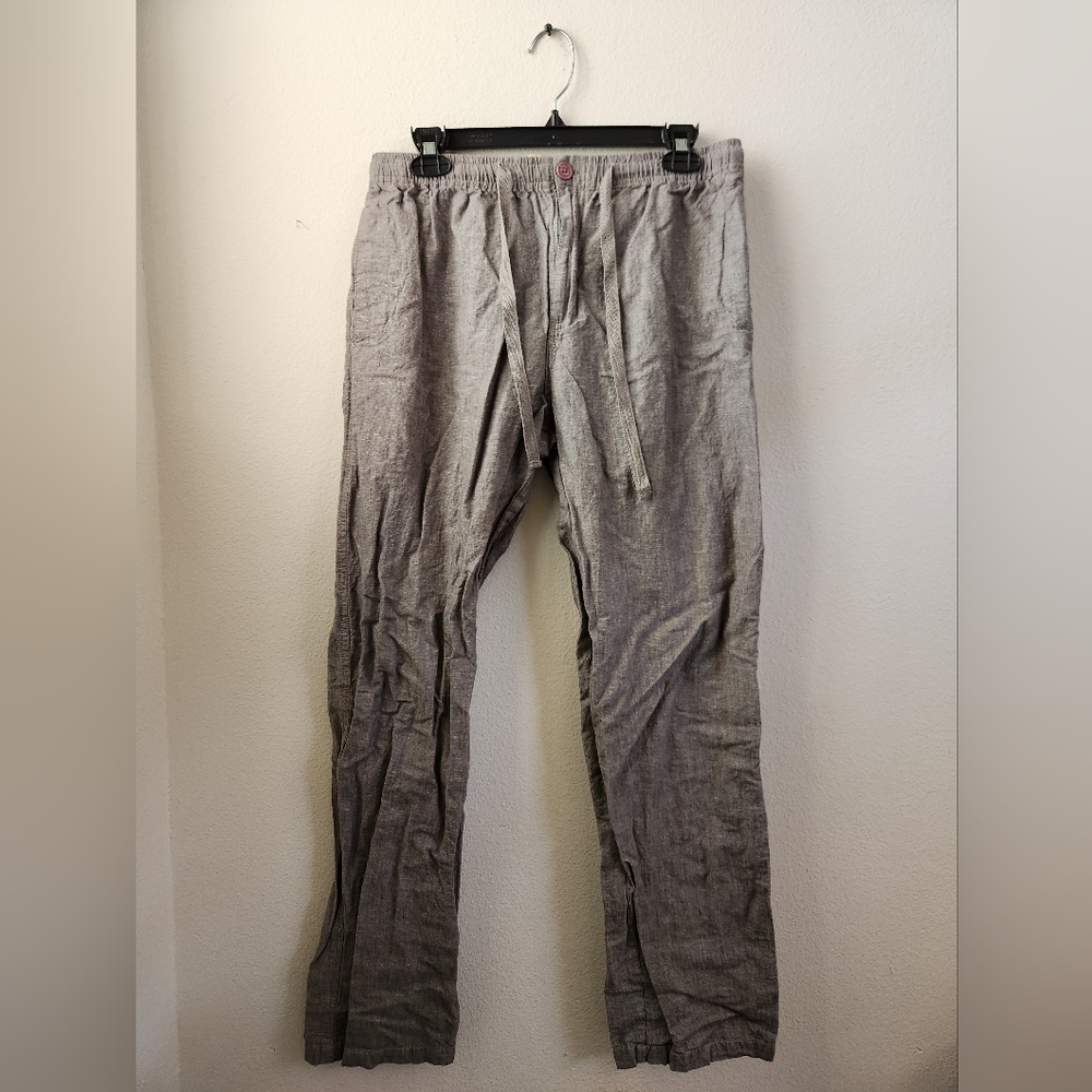 Swami Linen Blend Pants Elastic Waist‎ Relaxed Gray Medium